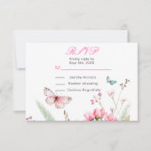 春のピンクの蝶の花の結婚式 出欠カード (正面)
