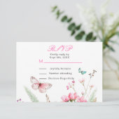 春のピンクの蝶の花の結婚式 出欠カード (スタンド正面)