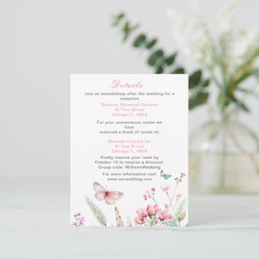 春のピンク蝶 花のウェディング エンクロージャーカード (スタンド正面)