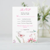 春のピンク蝶 花柄 ウェディング 出欠カード (スタンド正面)