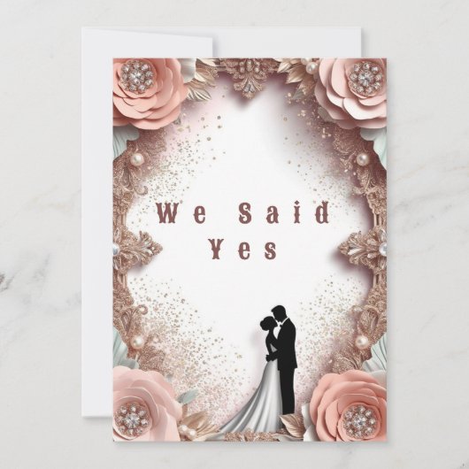 💐 春のピーチフラワーの結婚式とカップル 🌷 招待状 (正面)