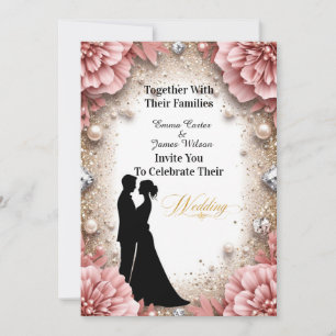 💐 春のピーチフラワーズとゴールドの結婚式の装飾 🌷 招待状