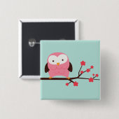 春のフクロウ 缶バッジ (正面&裏面)