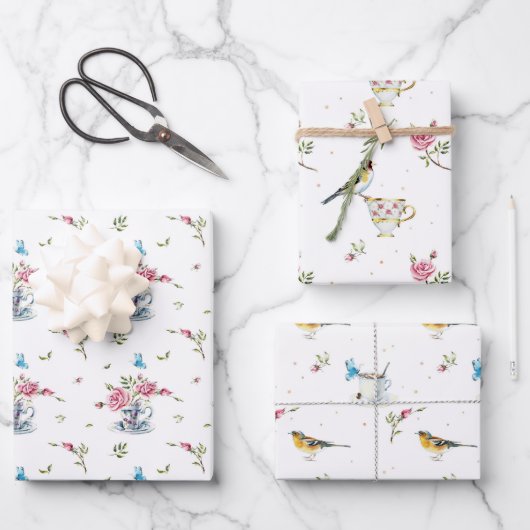 春のブライダル・母の日の水彩鳥 ラッピングペーパーシート (正面)