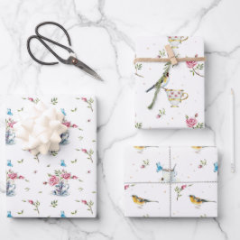 春のブライダル 母の日 水彩の鳥 ラッピングペーパーシート