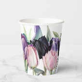 春のブラック＆ホワイトの水彩画のチューリップ ブライダルシャワー 紙コップ (裏面)