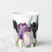 春のブラック＆ホワイトの水彩画のチューリップ ブライダルシャワー 紙コップ (正面)
