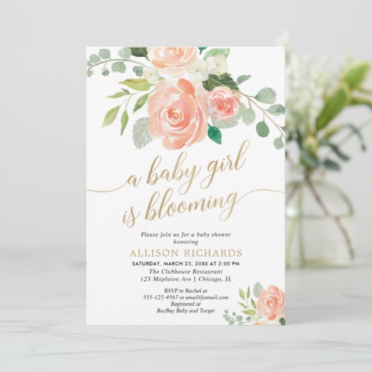 春のベビーガールが桃の緑のシャワーを咲いている 招待状 (スタンド正面)