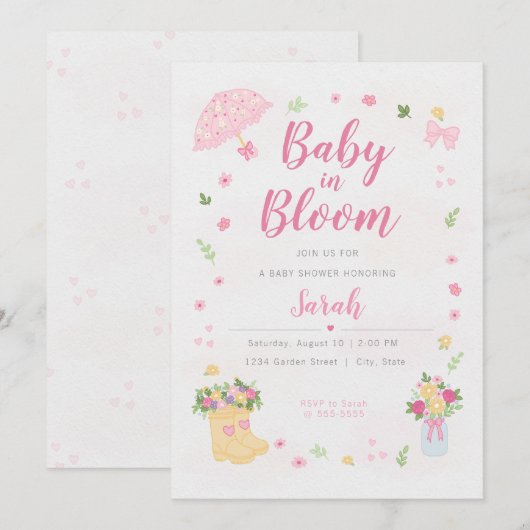 春のベビーシャワー招待状「Baby in Bloom」 招待状 (正面/裏面)