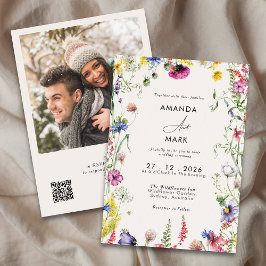 春のボヘミアン・シックなカラフルな野の花の結婚式 招待状