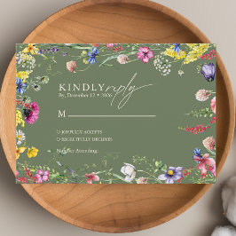 春のボーホー シック カラフル ワイルドフラワー ウェディング エンクロージャーカード