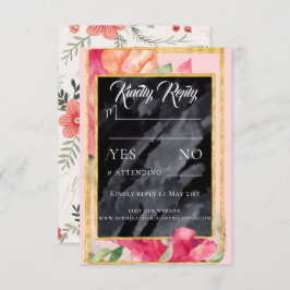 春のポピー ブラックボード ウェディング 返信カード