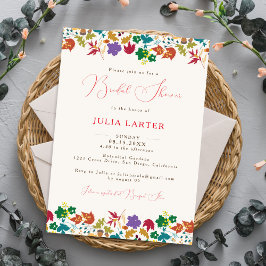 春のマスタードイエロー紫の花のブライズシャワー 招待状