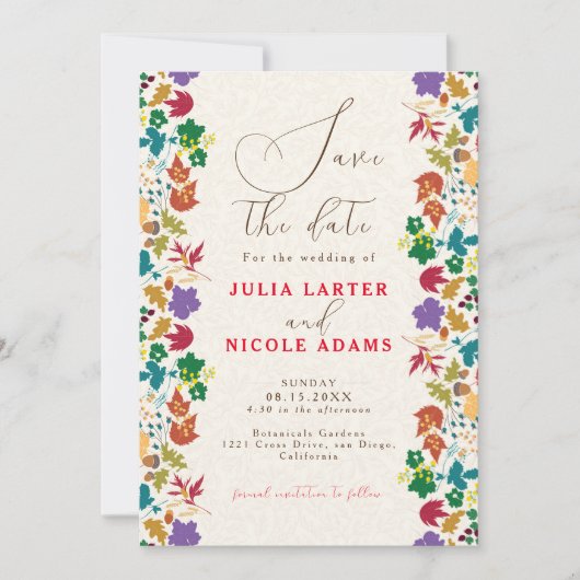 春のマスタードイエロー パープル 牧場の花 ウェディング セーブザデート (正面)