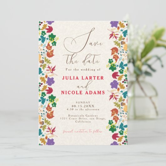 春のマスタードイエロー パープル 牧場の花 ウェディング セーブザデート (スタンド正面)