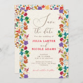 春のマスタードイエロー パープル 牧場の花 ウェディング セーブザデート (正面/裏面)