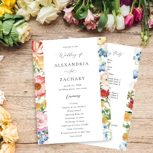 春のマルチカラー花束 ウェディングプログラム 招待状