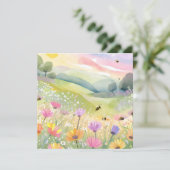 春のミツバチ 花畑 | 花のカラフルな自然 カード (スタンド正面)