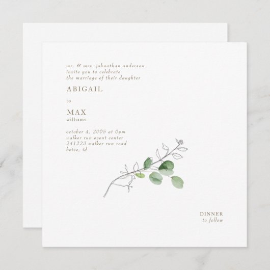 春のモダンな水彩植物スクエア 招待状 (正面/裏面)