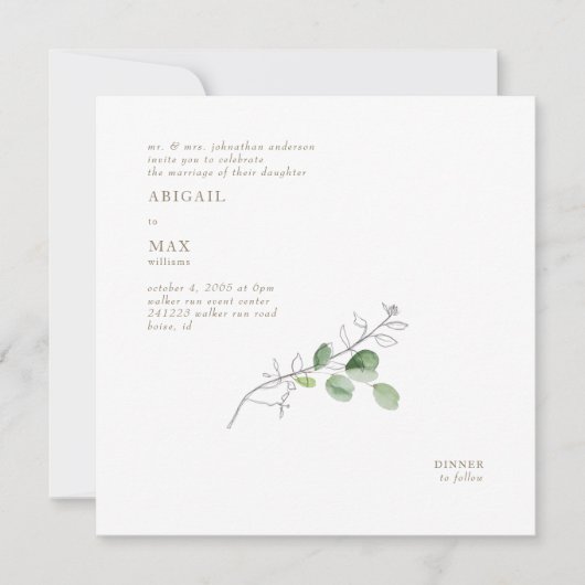 春のモダンな水彩植物スクエア 招待状 (正面)