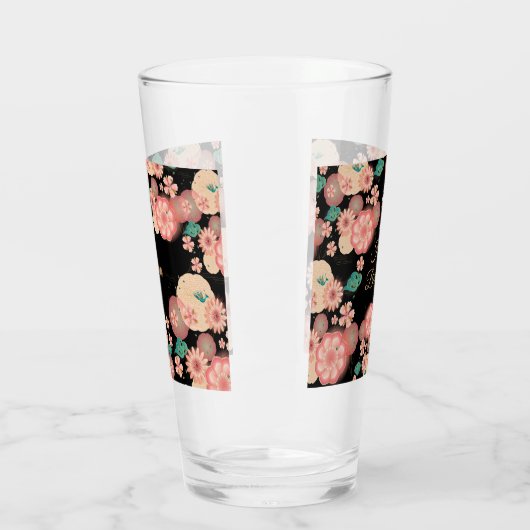 春のモモの花園の花の装飾Boho タンブラーグラス (左)