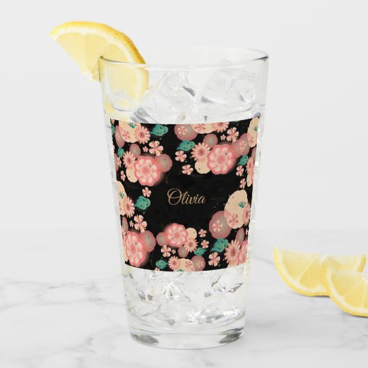 春のモモの花園の花の装飾Boho タンブラーグラス (アイス正面)