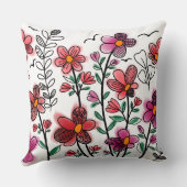 春のユニークな赤い落書きの花の誕生日 クッション (裏面)