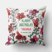 春のユニークな赤い落書きの花の誕生日 クッション (正面)