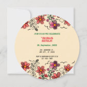 春のユニークな赤い落書き花の誕生日 招待状 (正面)