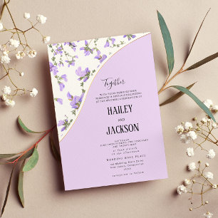 春のライラック ゴールド ワイルドフラワー ボヘミアンフラワーの結婚式 招待状