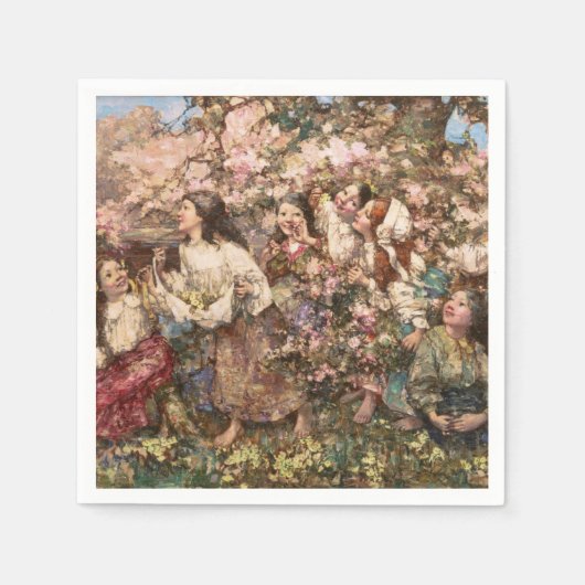 春のラウンドディレイ(by Edward Atkinson Hornel) スタンダードカクテルナプキン (正面)