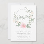 春のリース|の水彩画の花の《キリスト教》洗礼式や命名式 招待状 (正面)
