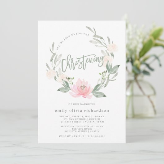 春のリース|の水彩画の花の《キリスト教》洗礼式や命名式 招待状 (スタンド正面)