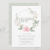 春のリース|の水彩画の花の《キリスト教》洗礼式や命名式 招待状 (正面/裏面)