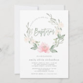 春のリース|の水彩画の花柄の洗礼 招待状 (正面)