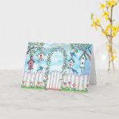 春のロビン-挨拶状 カード (黄色い花)