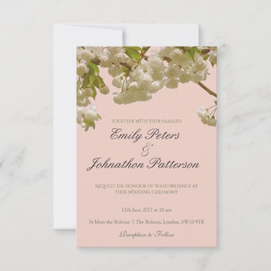 春のロマンティックな桜のウェディング 招待状 (正面)