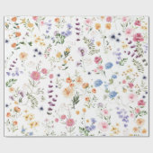 春のワイルドフラワーの草原 花園 グリーン ラッピングペーパー (フラット)
