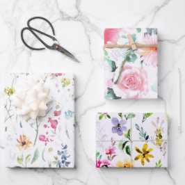 春のワイルドフラワーの草原 花園 緑豊かな植物 ラッピングペーパーシート