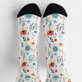 春のワイルドフラワーパターン、錆、タン、青 ソックス (上部)