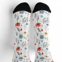 春のワイルドフラワーパターン、錆、タン、青