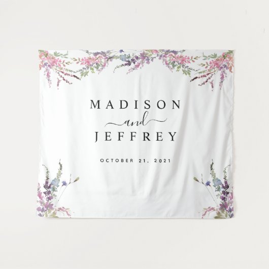 春のワイルドフラワー ウェディング背景 タペストリー (正面(横))