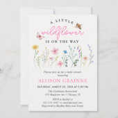 春のワイルドフラワー ボヘミアンフラワー ガール ベビーシャワー 招待状 (正面)