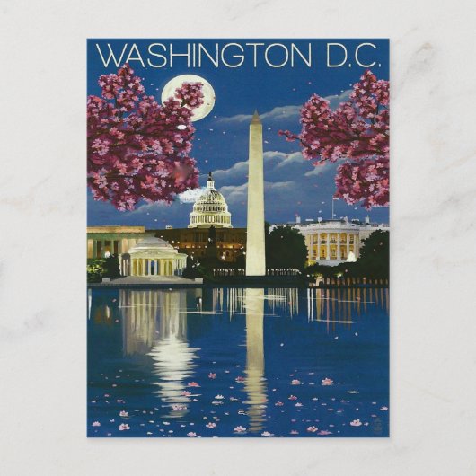春のワシントンDCの夜、白宮 ポストカード (正面)