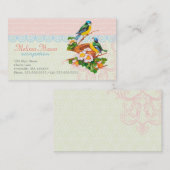 春のヴィンテージのかわいい鳥のカップルおよび巣 名刺 (正面/裏面)