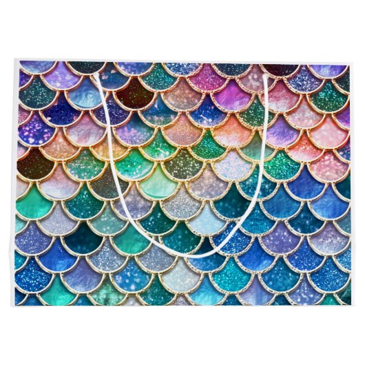 春の人魚のグリッターのスケールMermaidscales ラージペーパーバッグ (裏面)