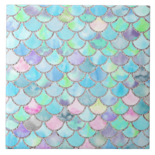 春の人魚の水彩画のスケールMermaidscales タイル