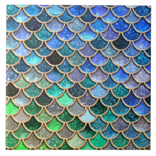 春の人魚の緑のグリッターのスケールMermaidscales タイル
