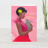 「春の優しい女性とウサギ」グリーティングカード カード (正面)