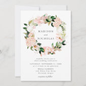 春の優雅な花のリースの結婚式 招待状 (正面)
